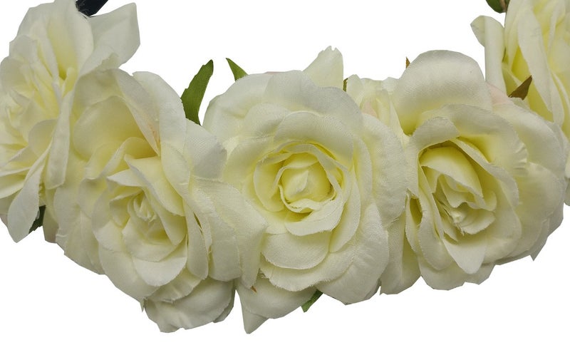 Sanrich Rose Flower Crown for Women, Girls - Headbands, Realistic Hair Crown, Floral Head Piece, Maternity Photoshoot Wreath (cream) - Image 3